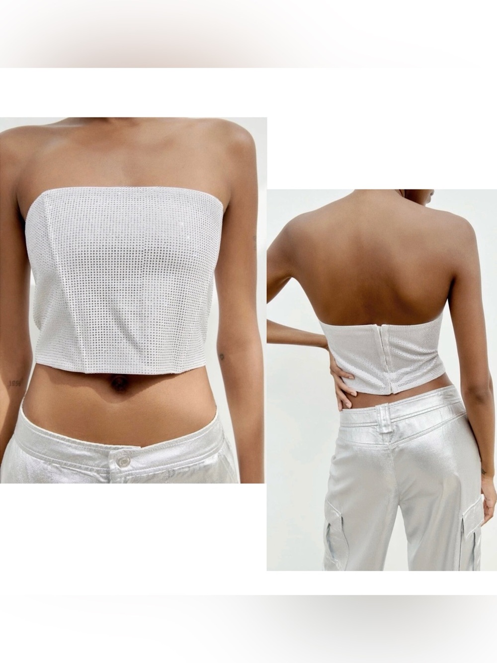 White Strapless Mesh Tube Top - Brand: